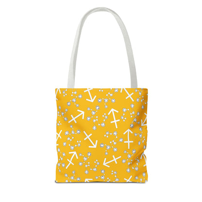 Tote Bag, Sagittarius Zodiac Sign, AOP, (Yellow, White Print)