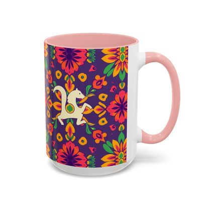Accent Coffee Mug, Aquarius, Zodiac v2, Flower Pattern, (11, 15oz)