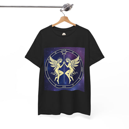 Unisex Heavy Cotton T-Shirt, Space Angel Twins, Gemini Zodiac Design