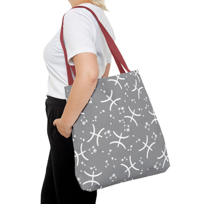 Tote Bag, Pisces Zodiac Sign, AOP, (Grey, White)