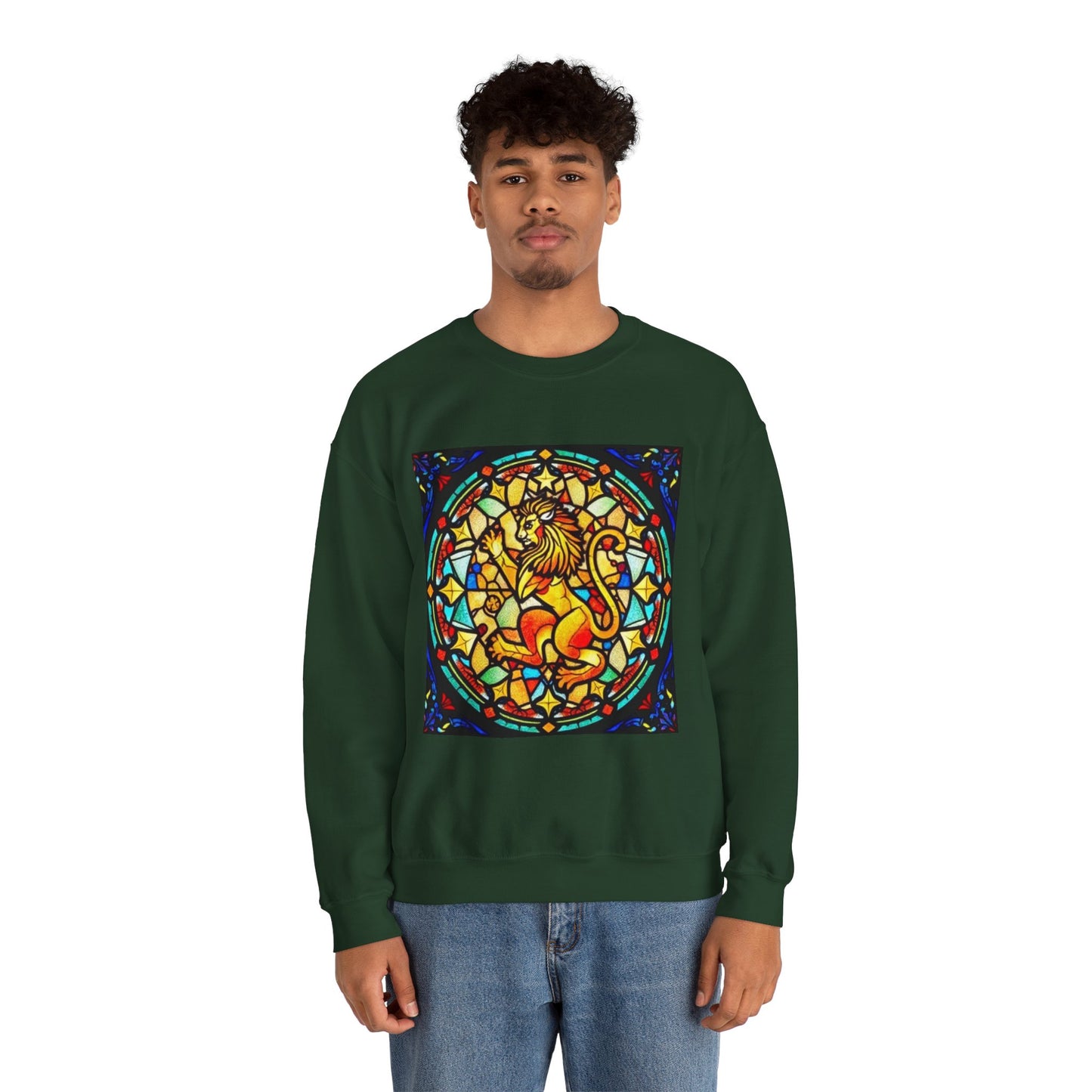Unisex Heavy Blend™ Crewneck Sweatshirt, Glass 1, Leo Zodiac Design