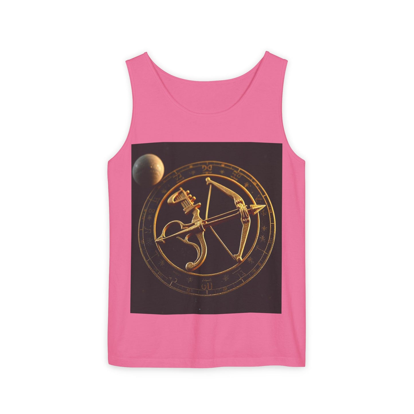 Unisex Garment-Dyed, Tank Top, Sagittarius Design, Planet Symbol v1, 100% US cotton
