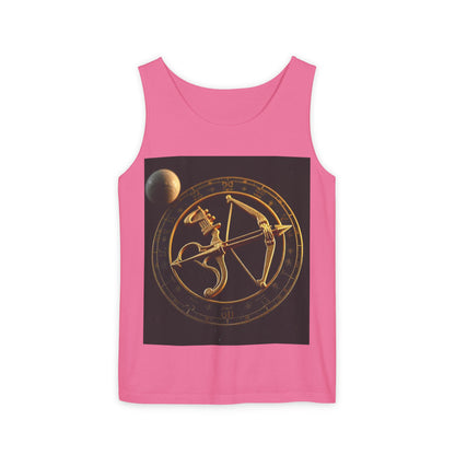 Unisex Garment-Dyed, Tank Top, Sagittarius Design, Planet Symbol v1, 100% US cotton