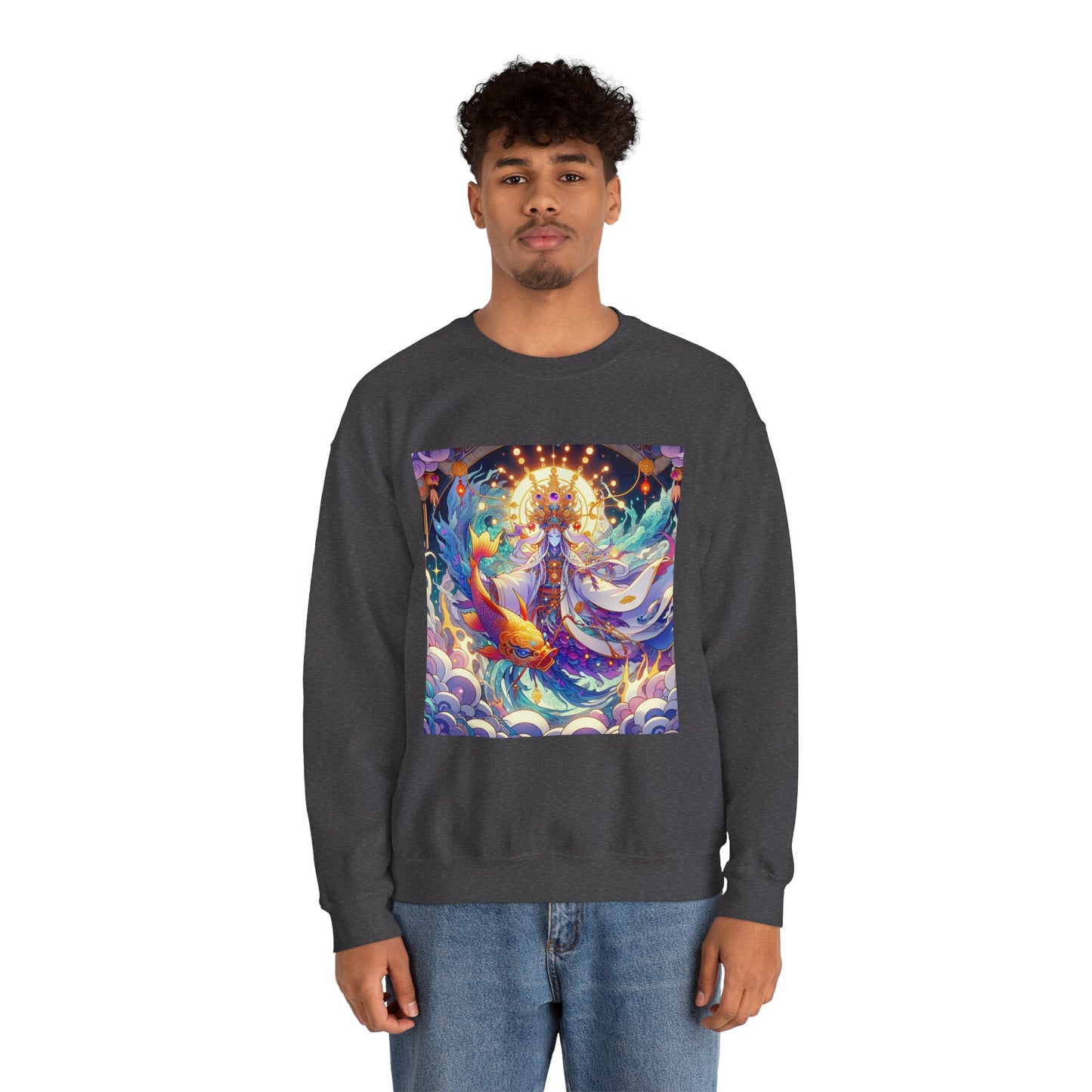 Unisex Heavy Blend™ Crewneck Sweatshirt, Anime Pisces King, Zodiac Design