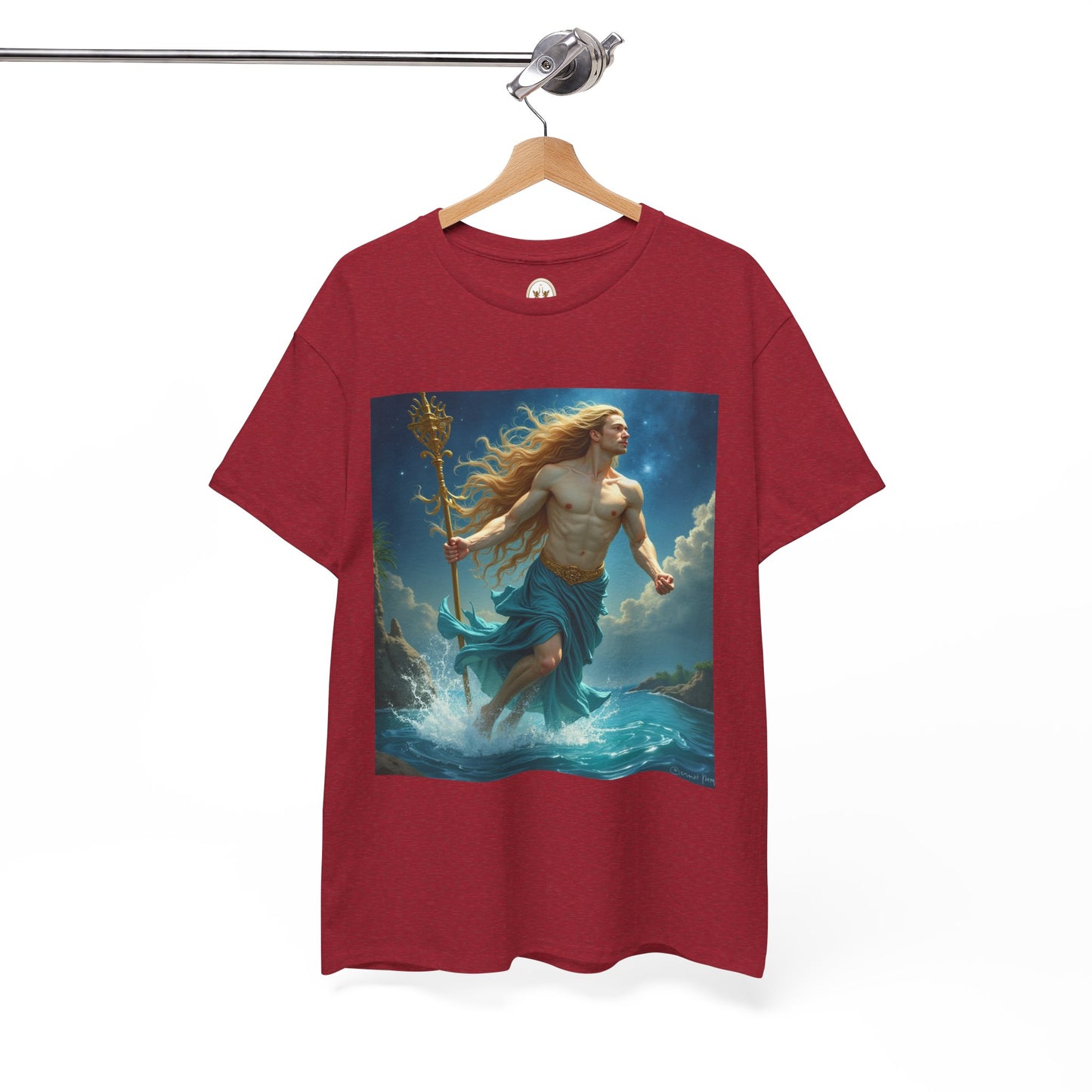 Unisex Heavy Cotton T-Shirt, Aquarius God 4v, Zodiac Design