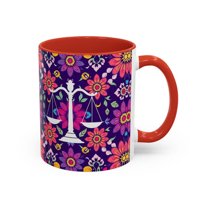 Accent Coffee Mug, Libra, Zodiac v3, Flower Pattern, (11, 15oz)