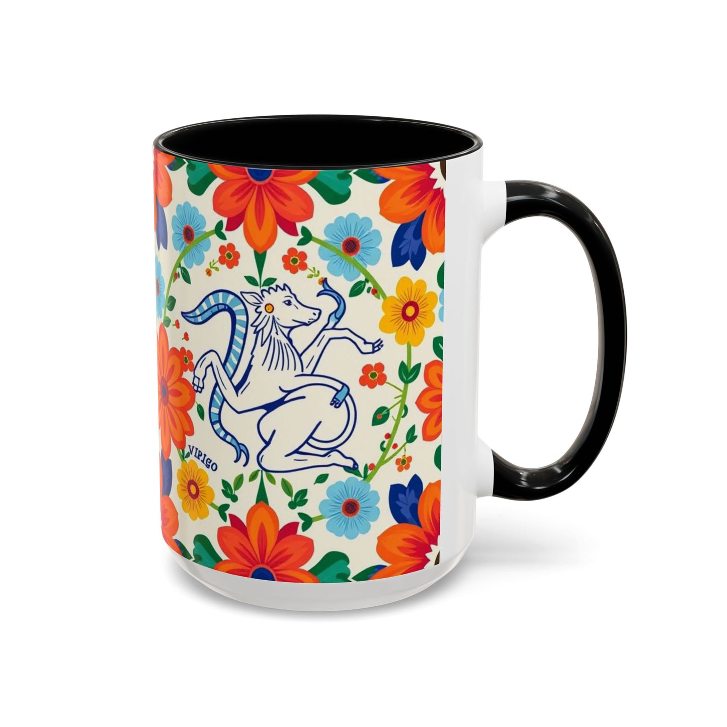 Accent Coffee Mug, Virgo, Zodiac v2. Flower Pattern, (11, 15oz)