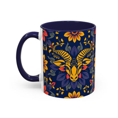 Accent Coffee Mug, Taurus, Zodiac v1. Flower Pattern, (11, 15oz)