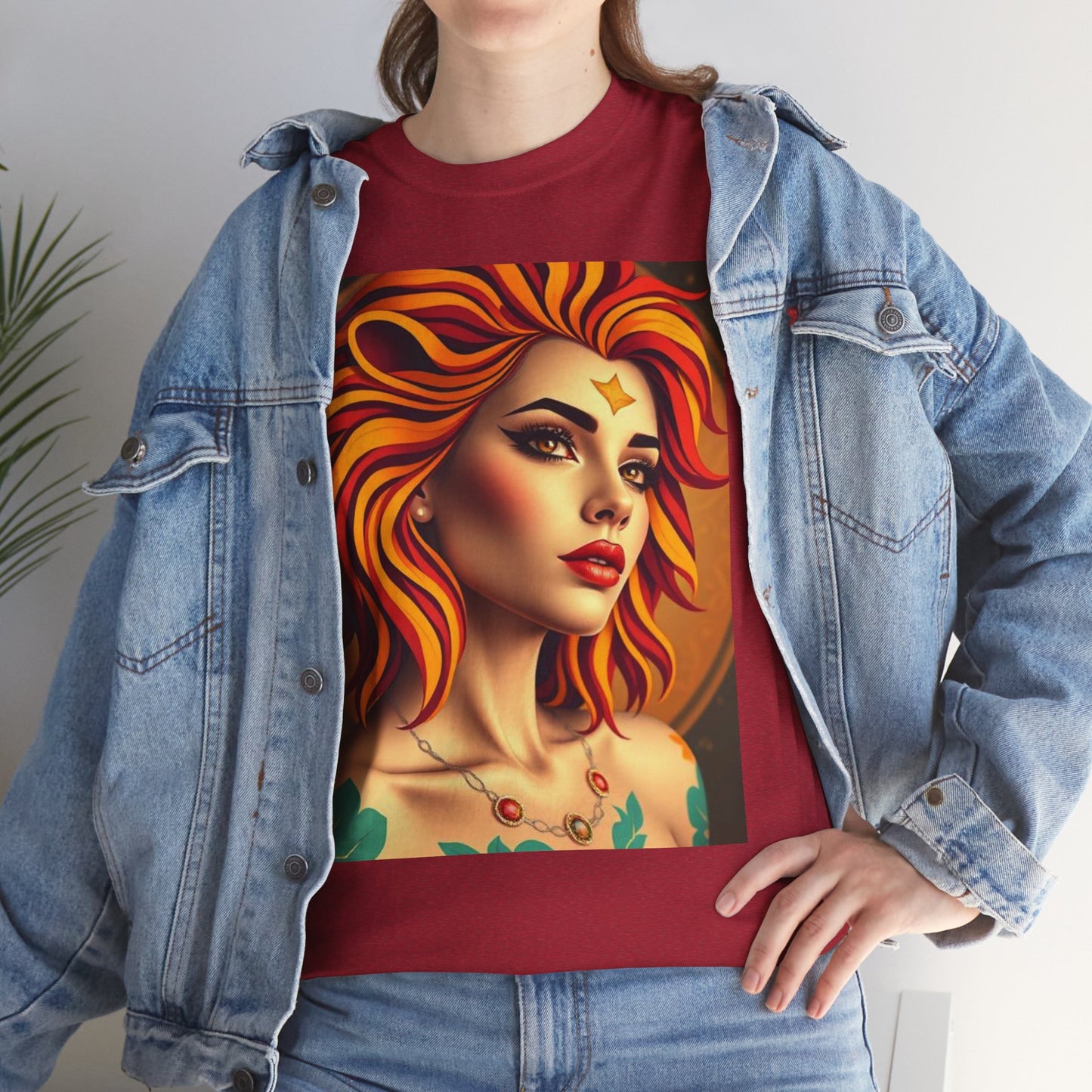 Unisex Heavy Cotton T-Shirt, Leo, Zodiac v3, Sexy Art