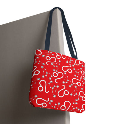 Tote Bag, Leo Zodiac Sign, AOP, (Red, White)