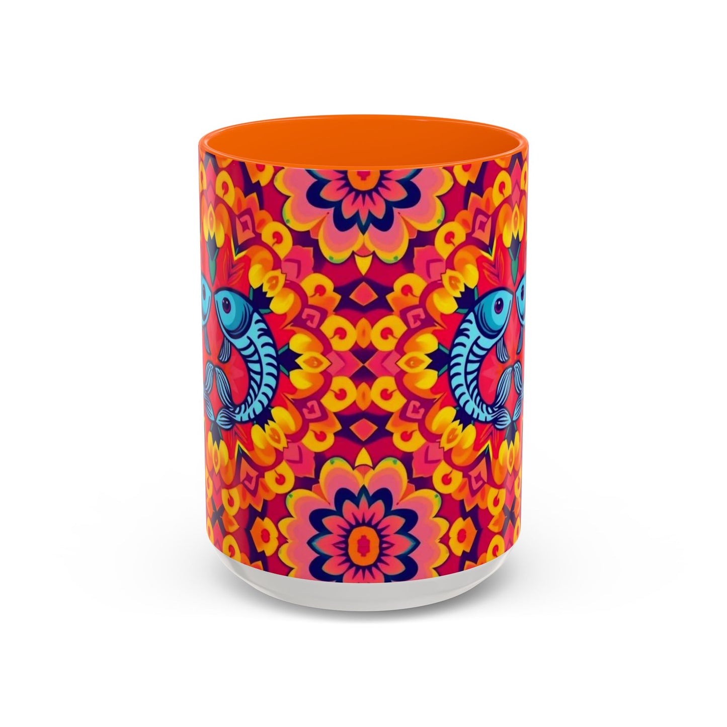 Accent Coffee Mug, Pisces, Zodiac v1, Flower Pattern, (11, 15oz)