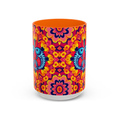 Accent Coffee Mug, Pisces, Zodiac v1, Flower Pattern, (11, 15oz)