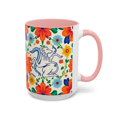 Accent Coffee Mug, Virgo, Zodiac v2. Flower Pattern, (11, 15oz)