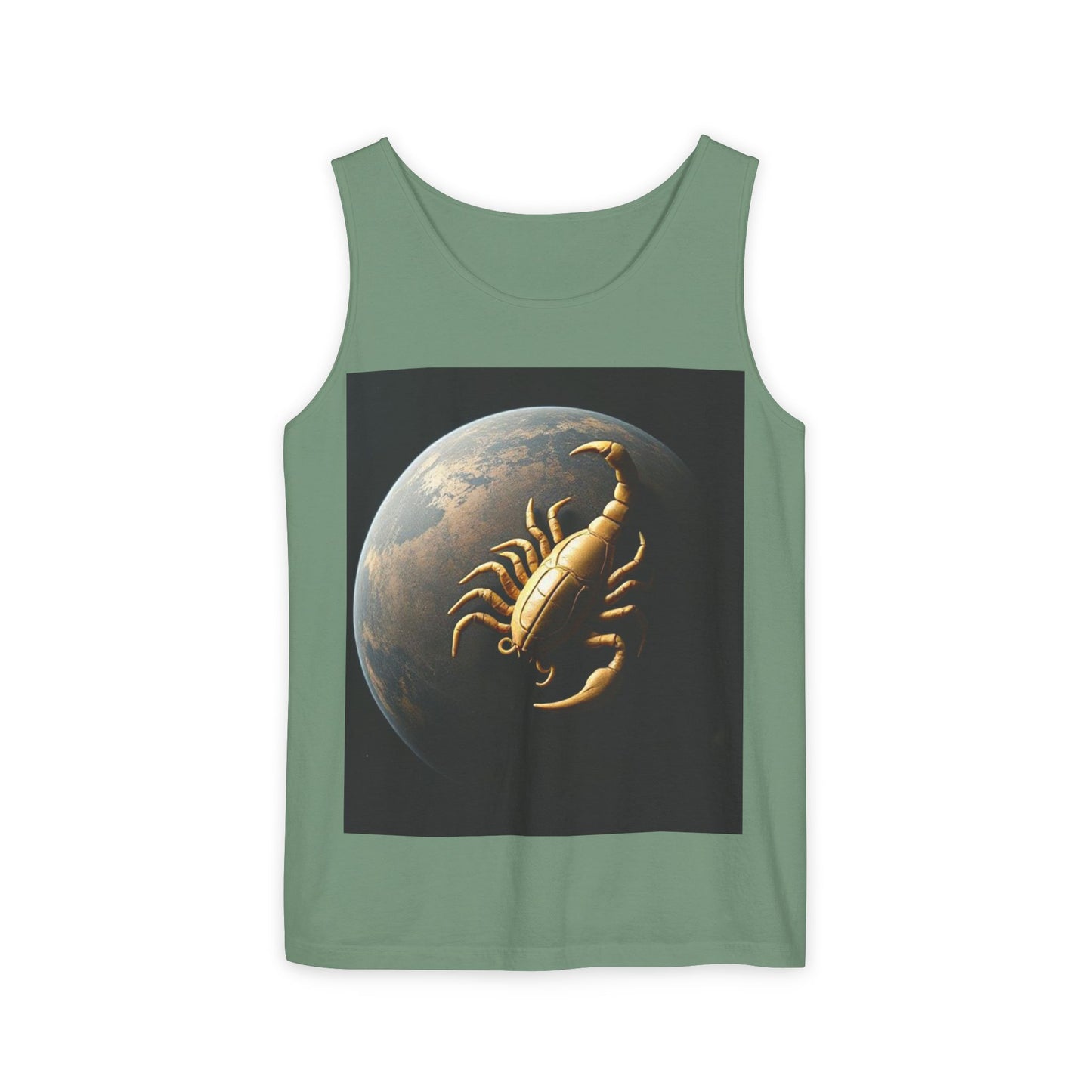Unisex Garment-Dyed, Tank Top, Scorpio Design, Planet Symbol v1, 100% US cotton