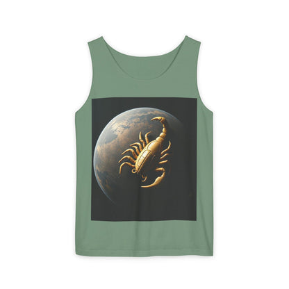 Unisex Garment-Dyed, Tank Top, Scorpio Design, Planet Symbol v1, 100% US cotton