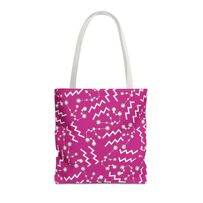 Tote Bag, Aquarius Zodiac Sign, AOP, (Pink, White)