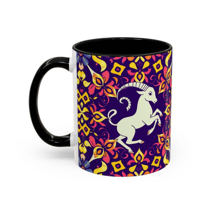 Accent Coffee Mug, Capricorn, Zodiac v1, Flower Pattern, (11, 15oz)