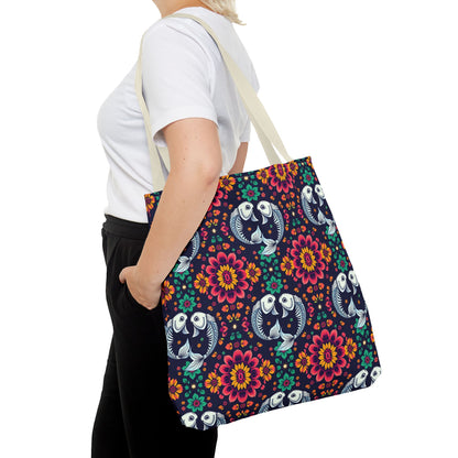 Tote Bag (AOP), Pisces, Zodiac v1, Flower Pattern