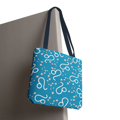 Tote Bag, Leo Zodiac Sign, AOP, (Turquoise, White)
