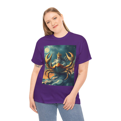 Unisex Heavy Cotton T-Shirt, Crustacean King, Cancer Zodiac Design