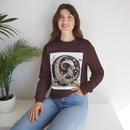 Unisex Heavy Blend™ Crewneck Sweatshirt, Stone Moon, Capricorn Zodiac Design