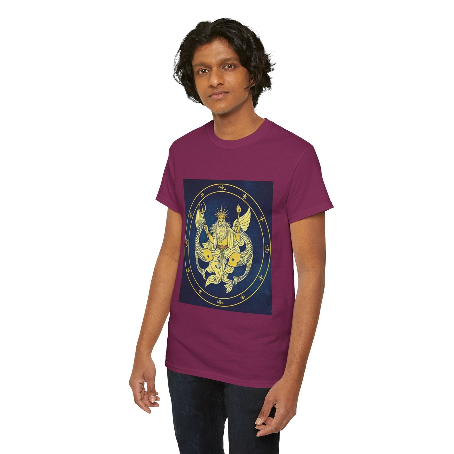 Unisex Heavy Cotton T-Shirt, King of Pisces, Zodiac Design