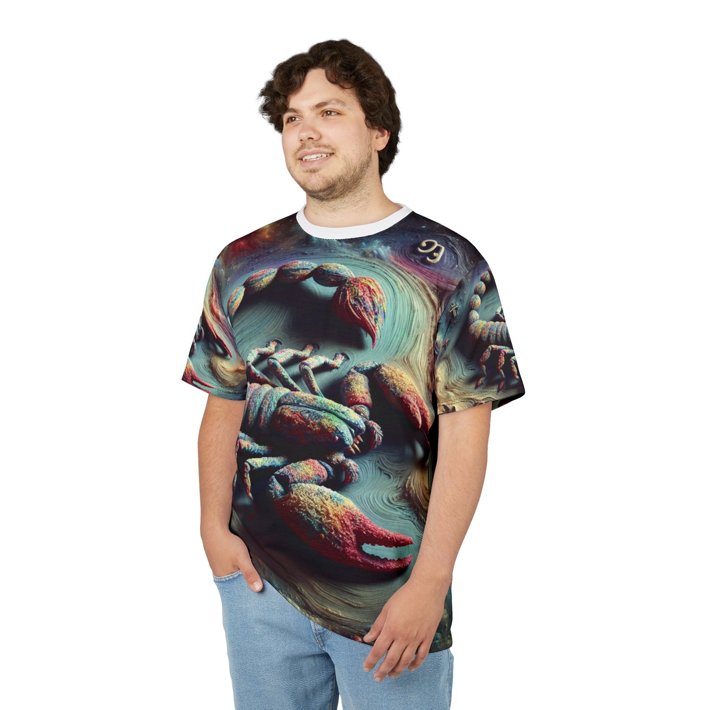 Unisex Cut & Sew T-Shirt (AOP), Trippy Mist, Scorpio Zodiac Design, Regular fit, 100% Polyester