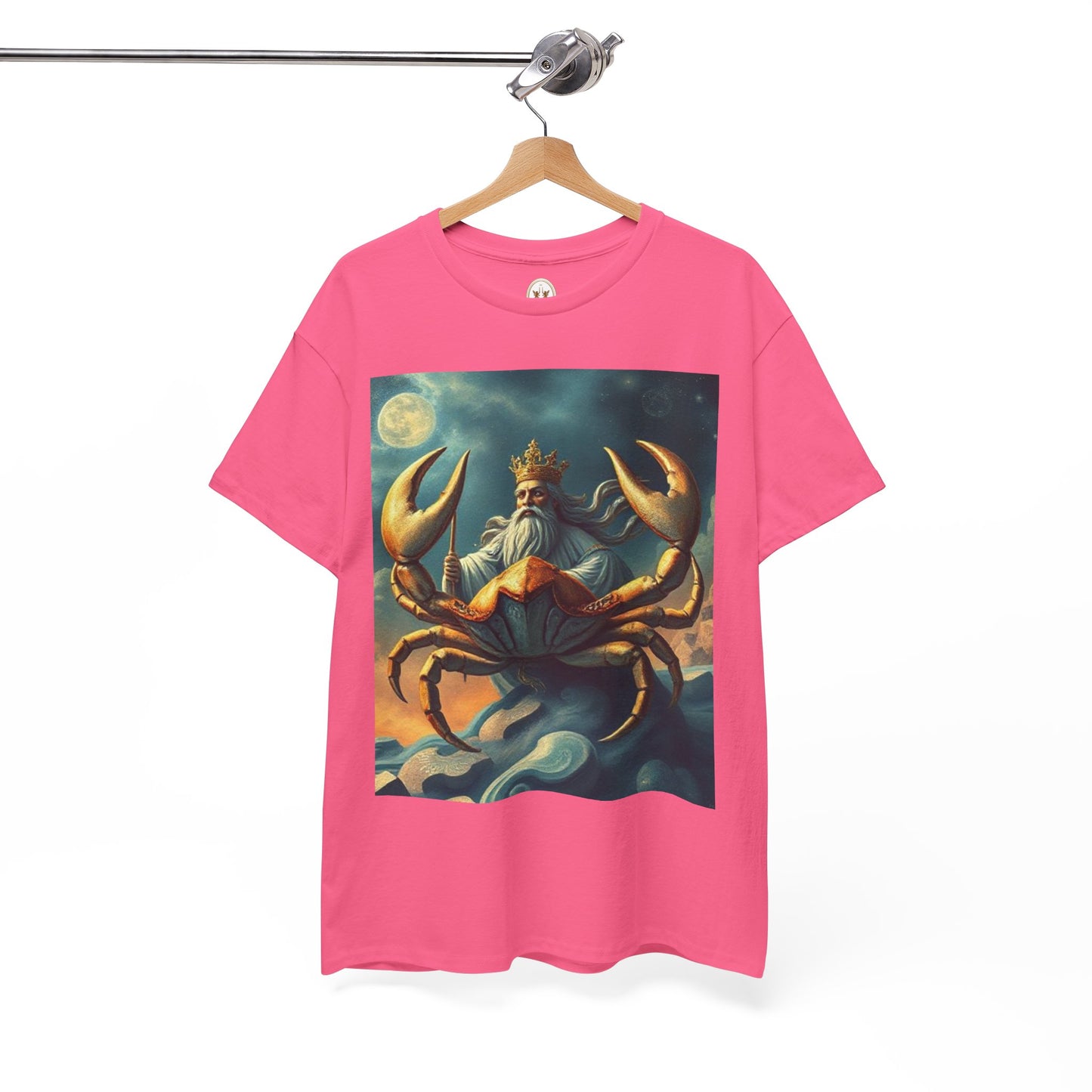 Unisex Heavy Cotton T-Shirt, Crustacean King, Cancer Zodiac Design