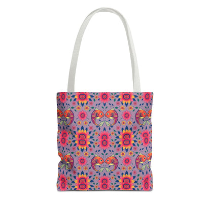 Tote Bag, (AOP), Pisces, Zodiac v2, Flower Pattern