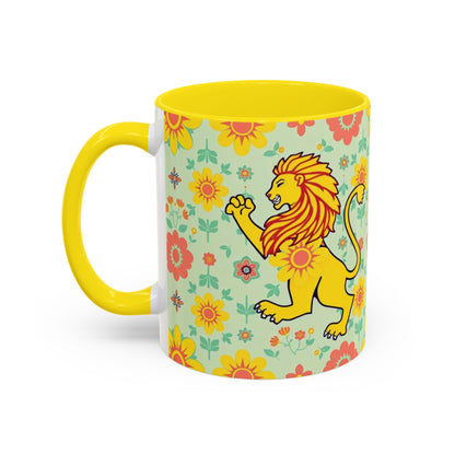Accent Coffee Mug, Leo, Zodiac v2, Flower Pattern, (11, 15oz)