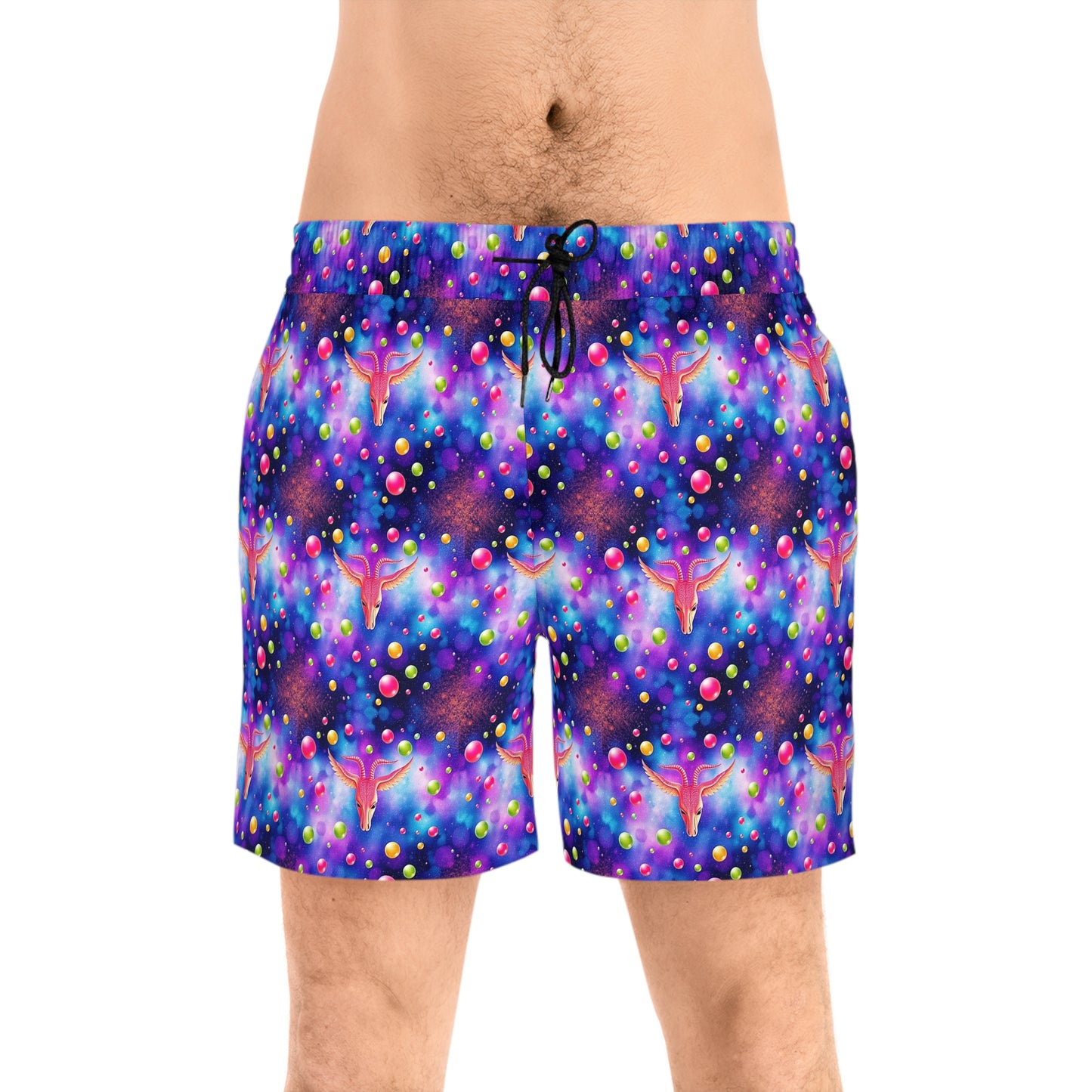 Men's Mid-Length Swim Shorts, (AOP), Virgo, Zodiac v4, Bubble Pattern