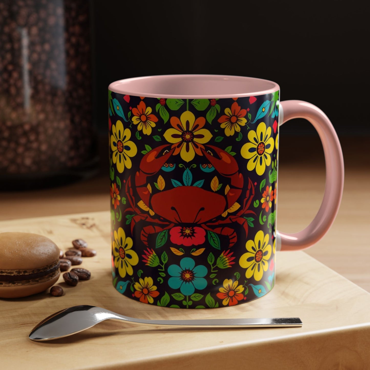 Accent Coffee Mug, Cancer, Zodiac v2, Flower Pattern, (11, 15oz)