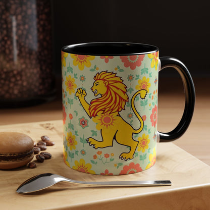 Accent Coffee Mug, Leo, Zodiac v2, Flower Pattern, (11, 15oz)