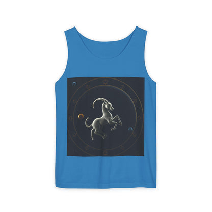 Unisex Garment-Dyed, Tank Top, Capricorn Design, Space Animal v1, 100% US cotton