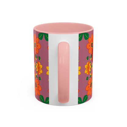 Accent Coffee Mug, Aries, Zodiac v1, Flower Pattern, (11, 15oz)