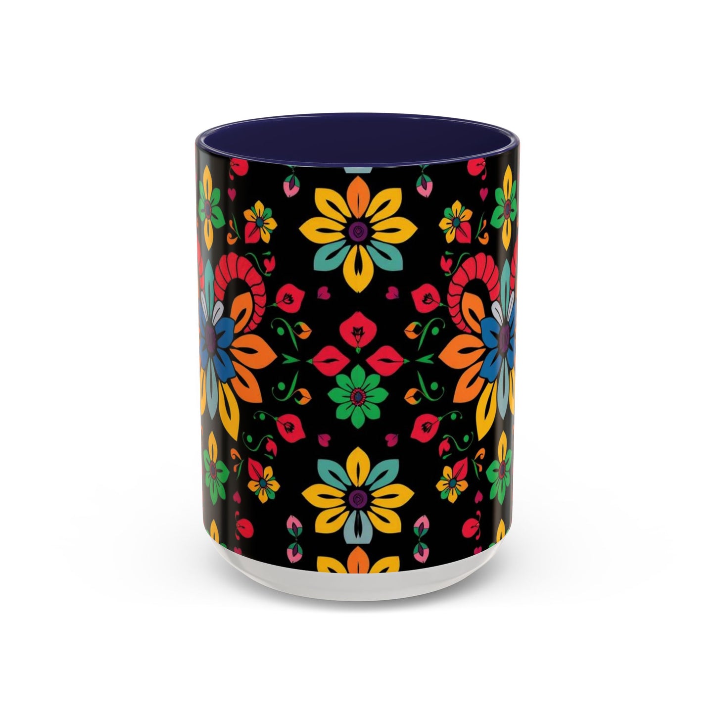 Accent Coffee Mug, Aries, Zodiac v3, Flower Pattern, (11, 15oz)