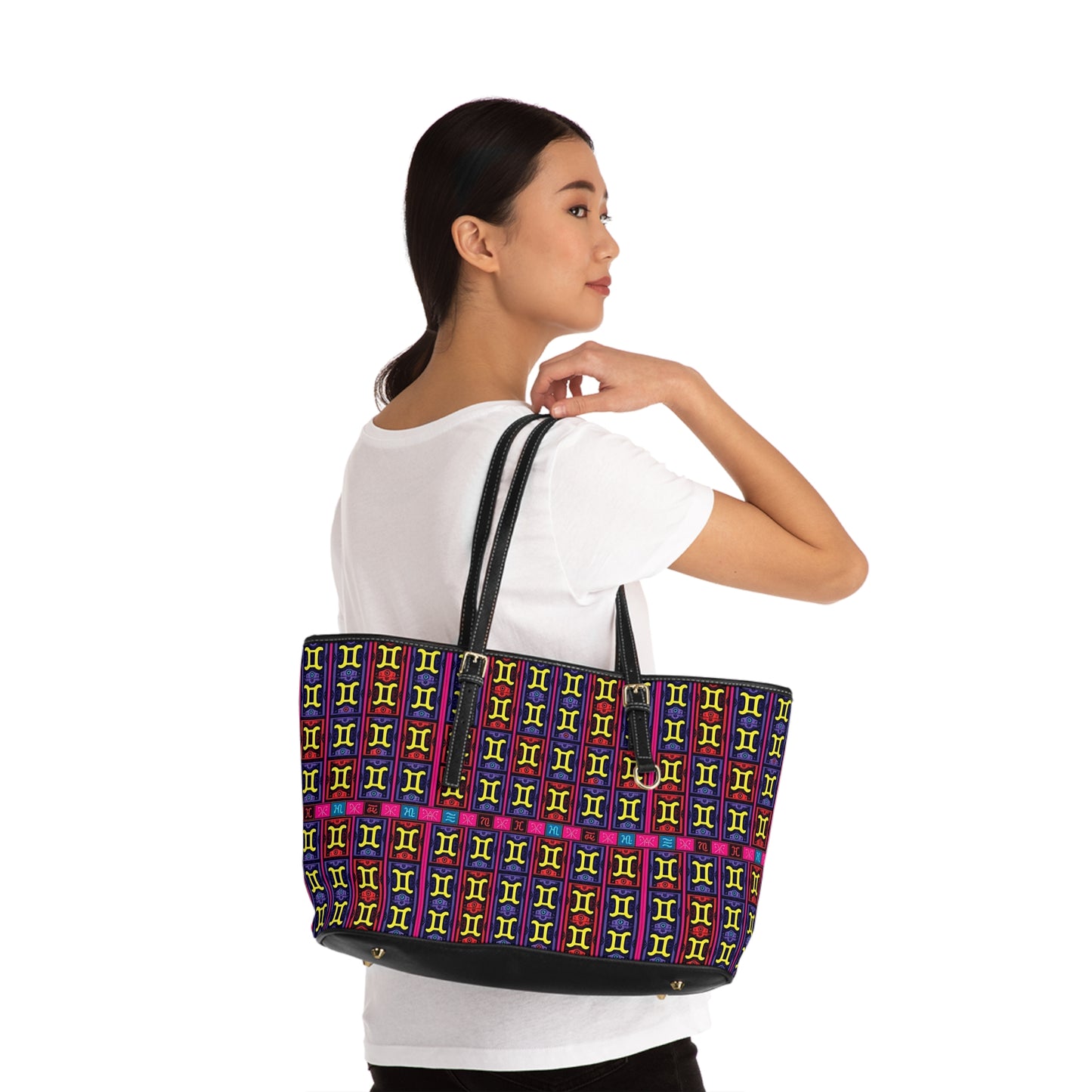 Leather Shoulder Bag, Gemini, Zodiac v2, Shapes Pattern