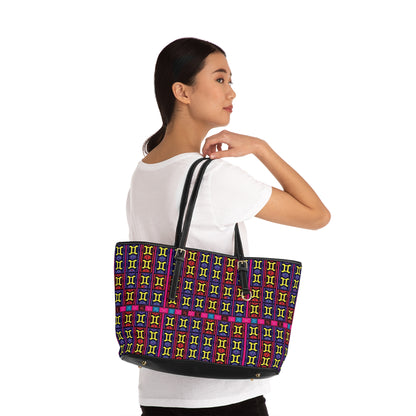 Leather Shoulder Bag, Gemini, Zodiac v2, Shapes Pattern
