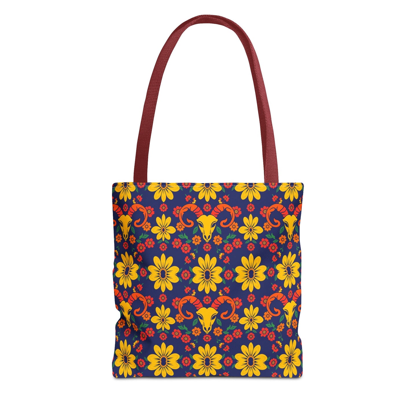 Tote Bag, (AOP), Aries, Zodiac v5, Flower Pattern