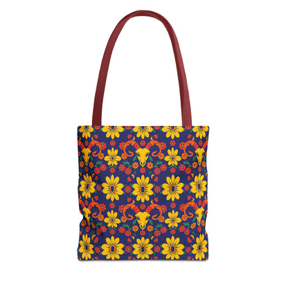 Tote Bag, (AOP), Aries, Zodiac v5, Flower Pattern
