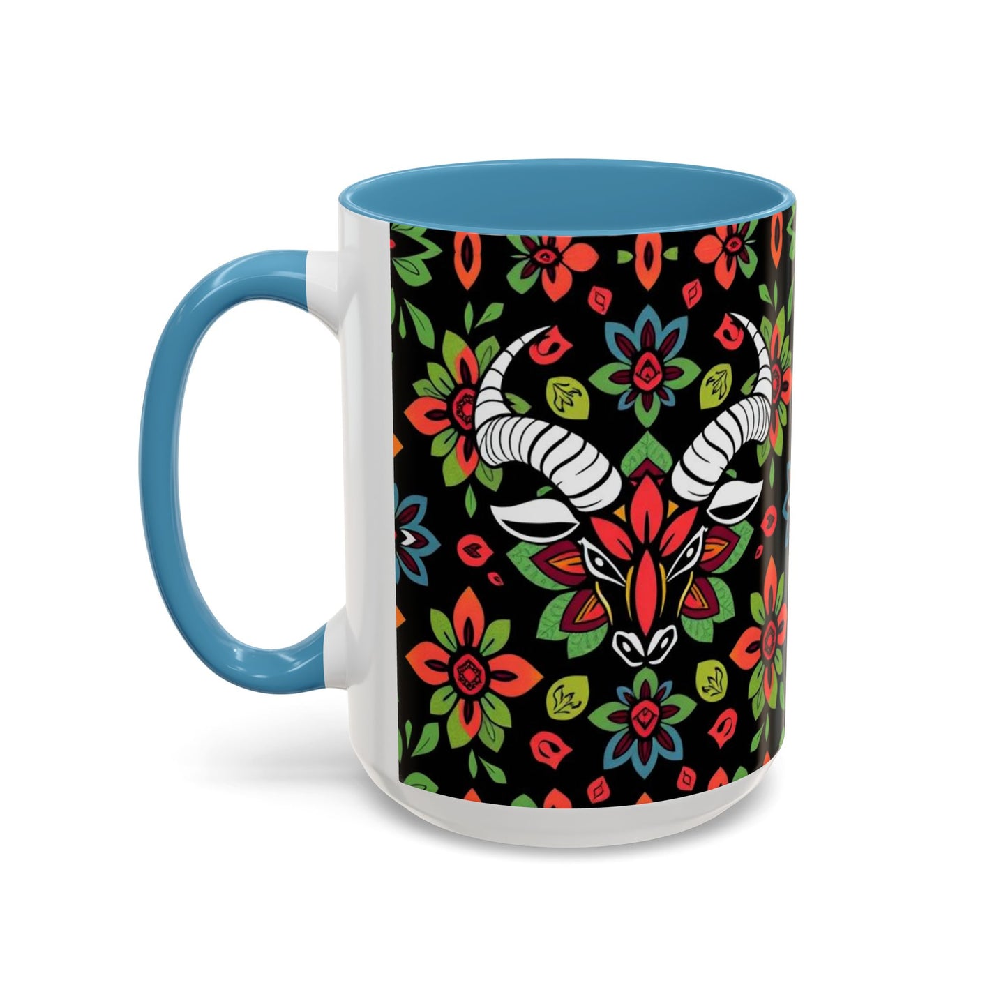 Accent Coffee Mug, Taurus, Zodiac v2. Flower Pattern, (11, 15oz)