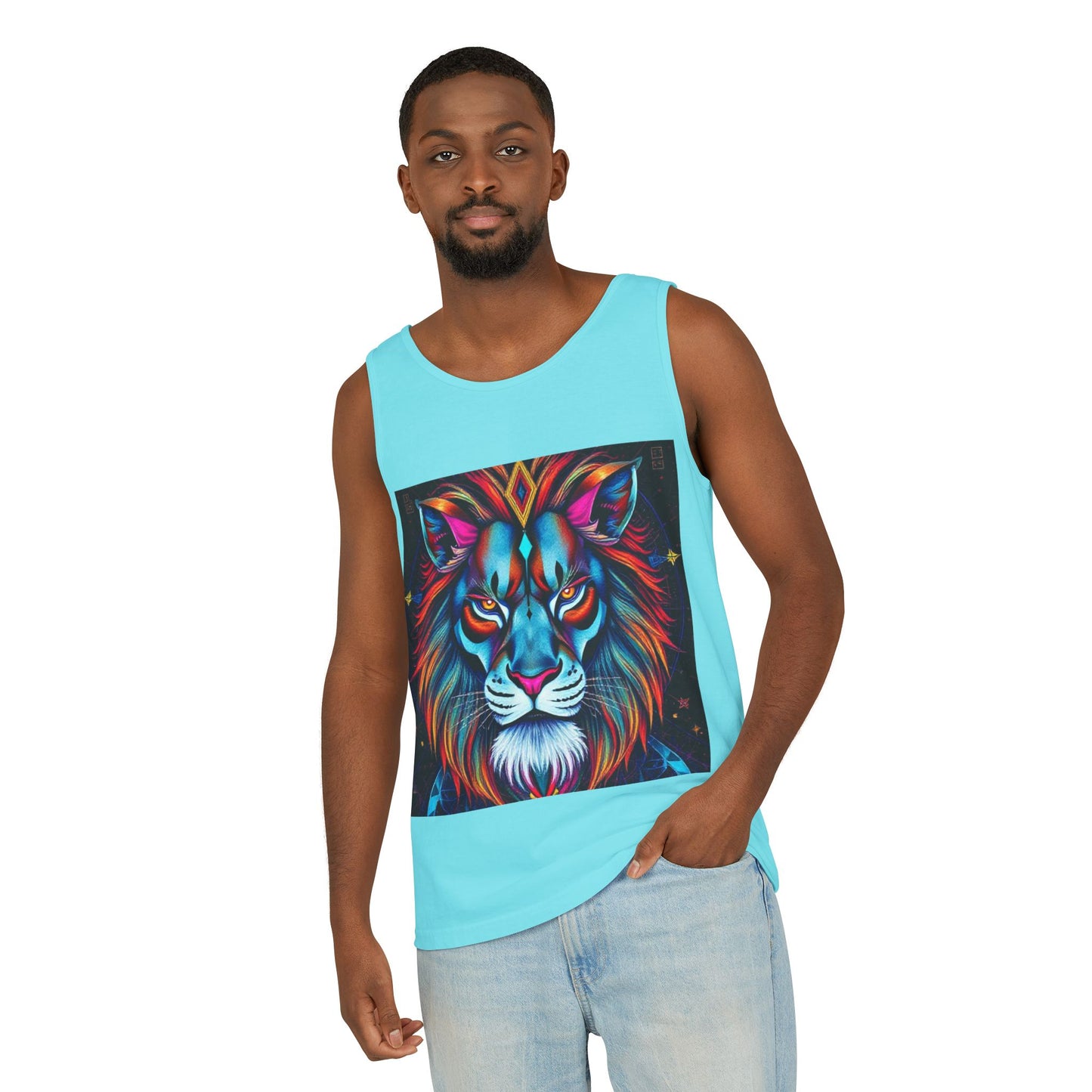 Unisex Garment-Dyed, Tank Top, Leo, Pop Art v1, 100% US cotton
