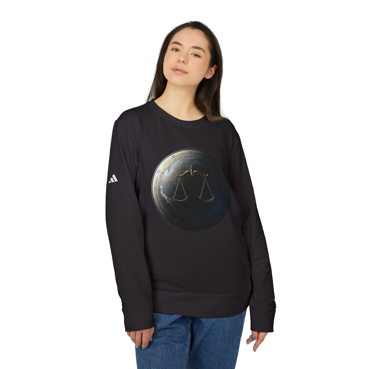 Adidas, Unisex Fleece Crewneck Sweatshirt, Libra, Planet Symbol, Zodiac