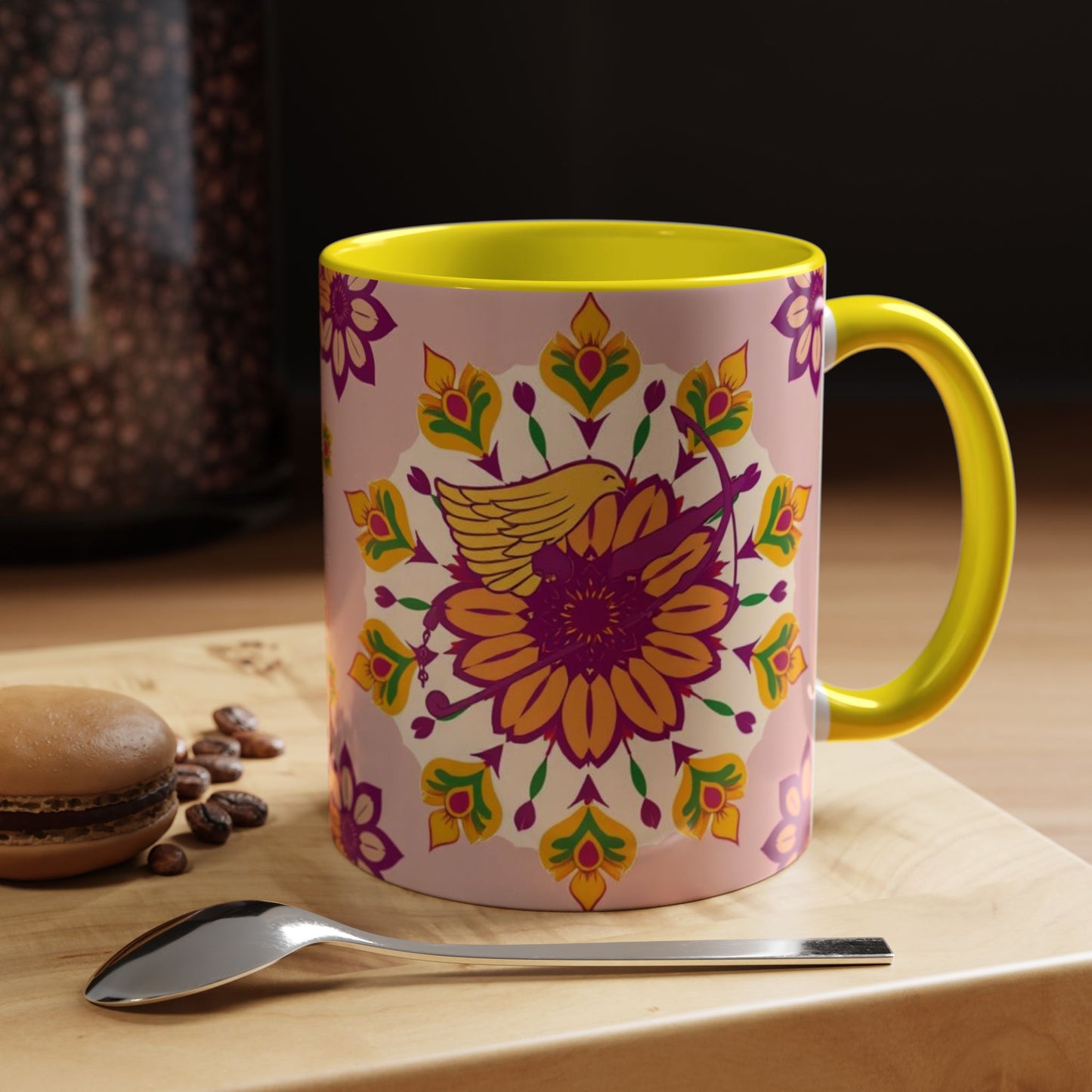 Accent Coffee Mug, Sagittarius, Zodiac v4. Flower Pattern, (11, 15oz)