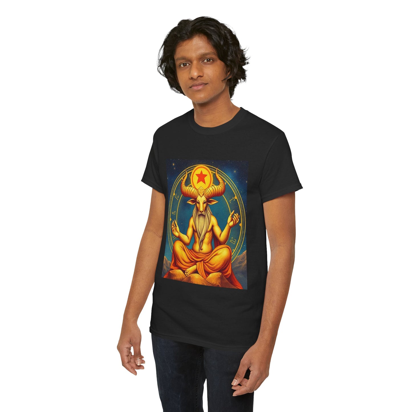 Unisex Heavy Cotton T-Shirt, Meditating Bull, Taurus Zodiac Design