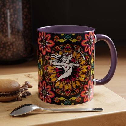 Accent Coffee Mug, Sagittarius, Zodiac v2. Flower Pattern, (11, 15oz)