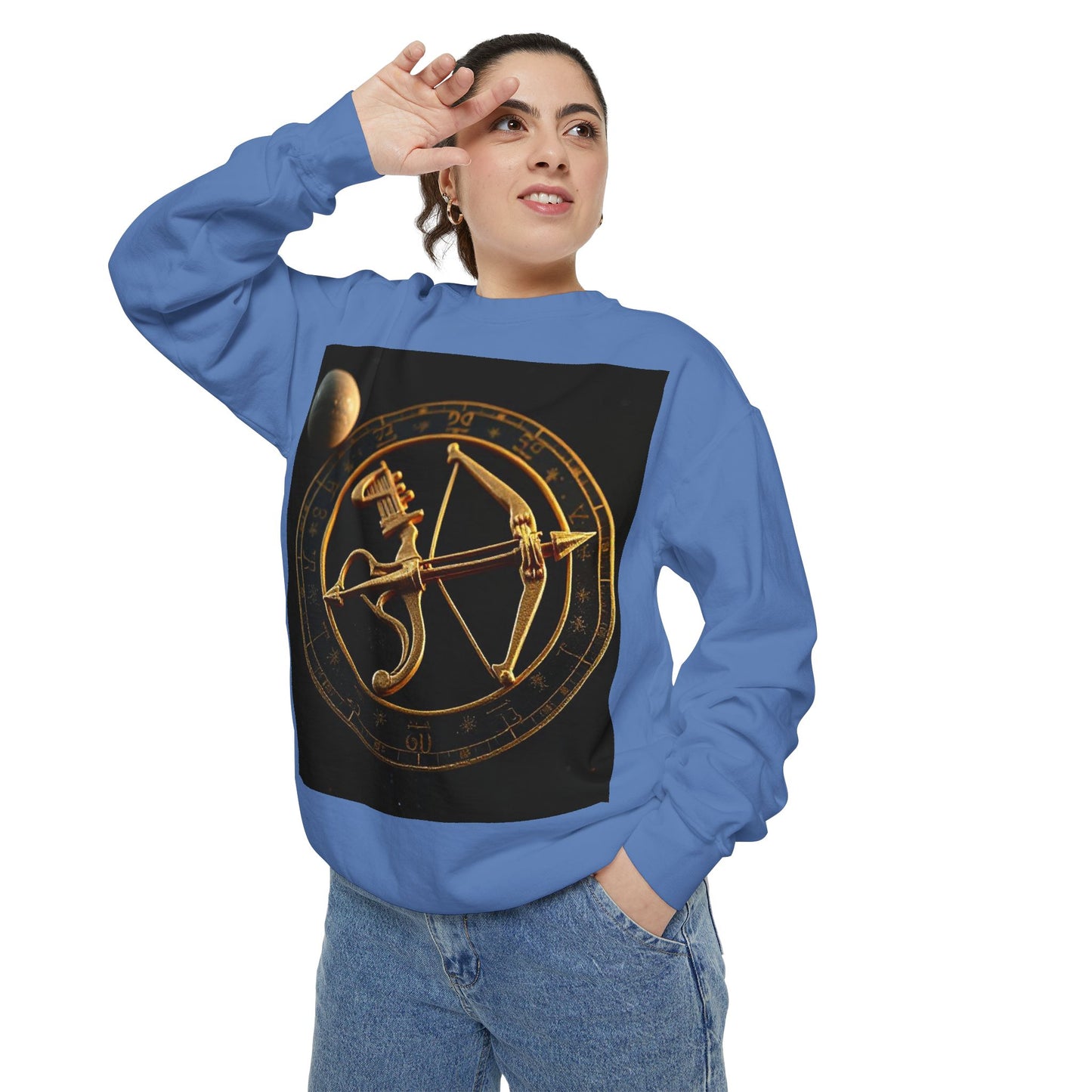 Garment-Dyed Sweatshirt, Unisex, Space Symbol Design, Sagittarius