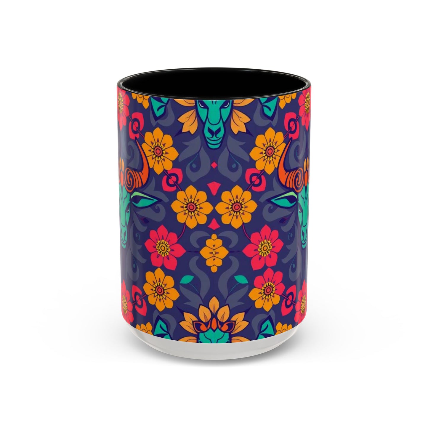 Accent Coffee Mug, Taurus, Zodiac. Flower Pattern, (11, 15oz)