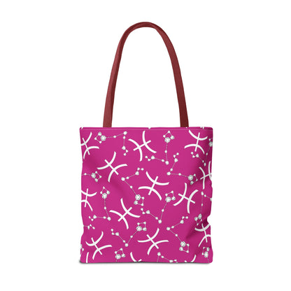 Tote Bag, Pisces Zodiac Sign, AOP, (Pink, White)