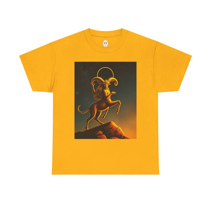 Unisex Heavy Cotton T-Shirt, Mountain Top 1v, Aries Zodiac Design